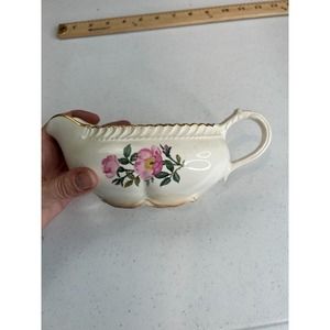 Vintage The Harker Pottery Co. Rose Pattern 22Kt Gold Trim Sauce Boat Gravy Bowl